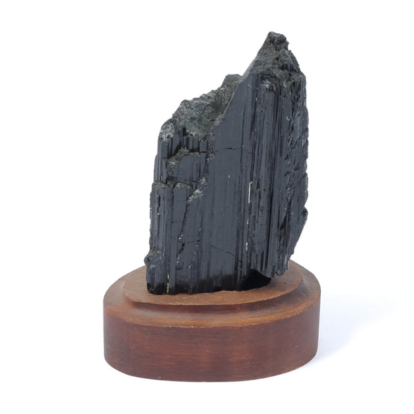 Black Tourmaline Specimen On Wooden Base - The Shadowguard (228g)