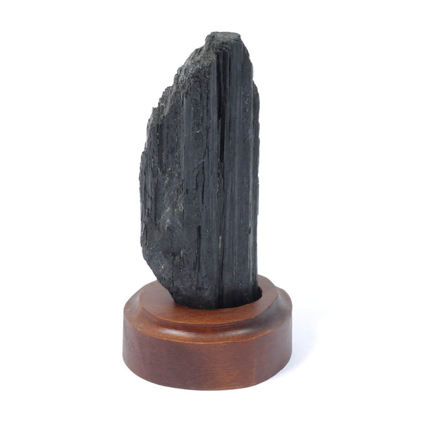 Black Tourmaline Specimen On Wooden Base - The Shadowguard (253g)