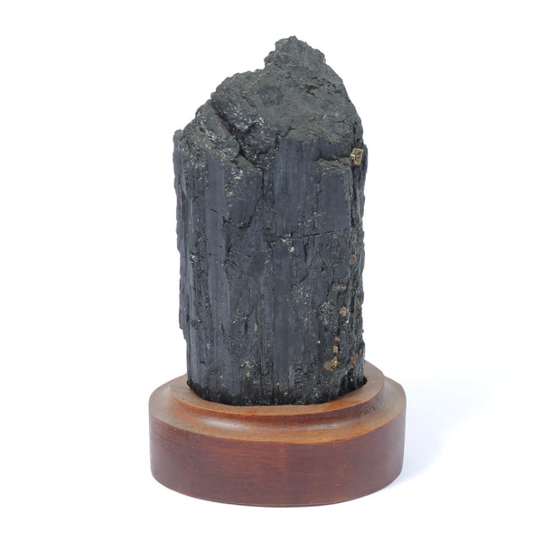 Black Tourmaline Specimen On Wooden Base - The Shadowguard (357g)