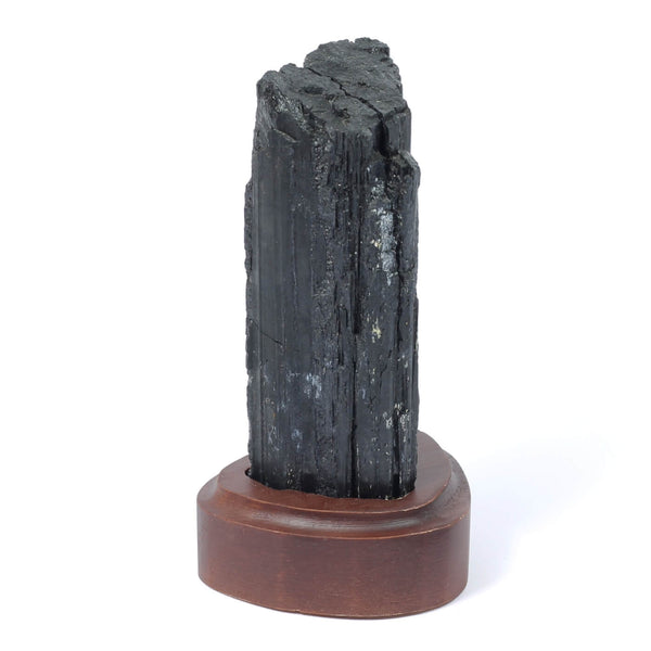Black Tourmaline Specimen On Wooden Base - The Shadowguard (352g)