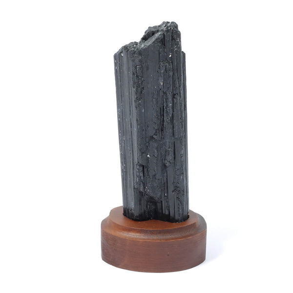 Black Tourmaline Specimen On Wooden Base - The Shadowguard (196g)