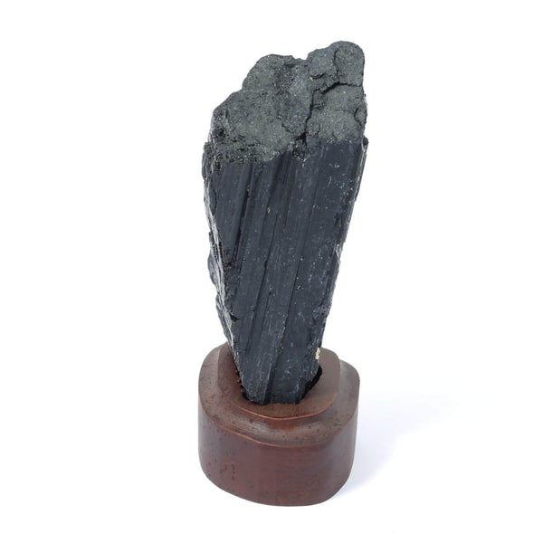 Black Tourmaline Specimen On Wooden Base - The Shadowguard (185g)