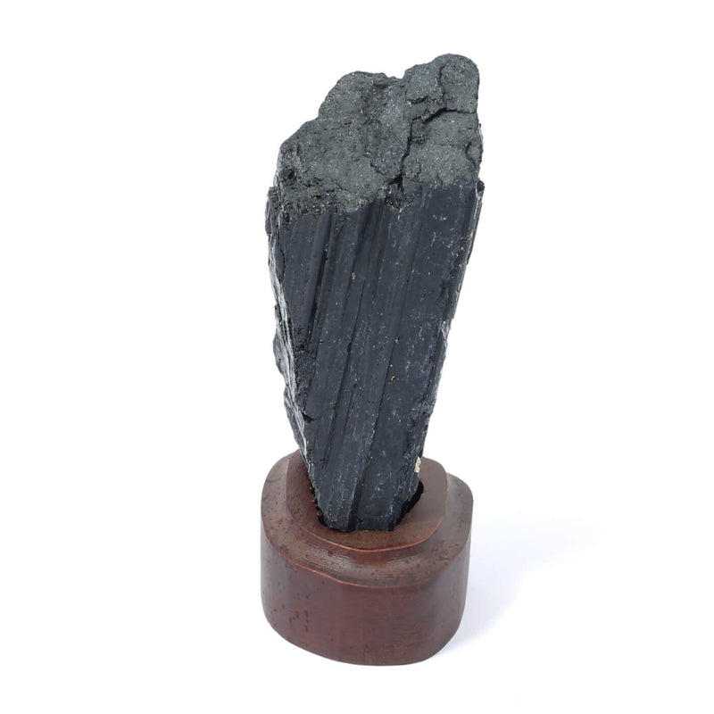 Black Tourmaline Specimen On Wooden Base - The Shadowguard (185g)
