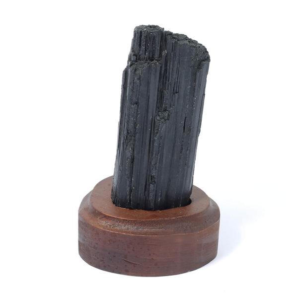 Black Tourmaline Specimen On Wooden Base - The Shadowguard (160g)