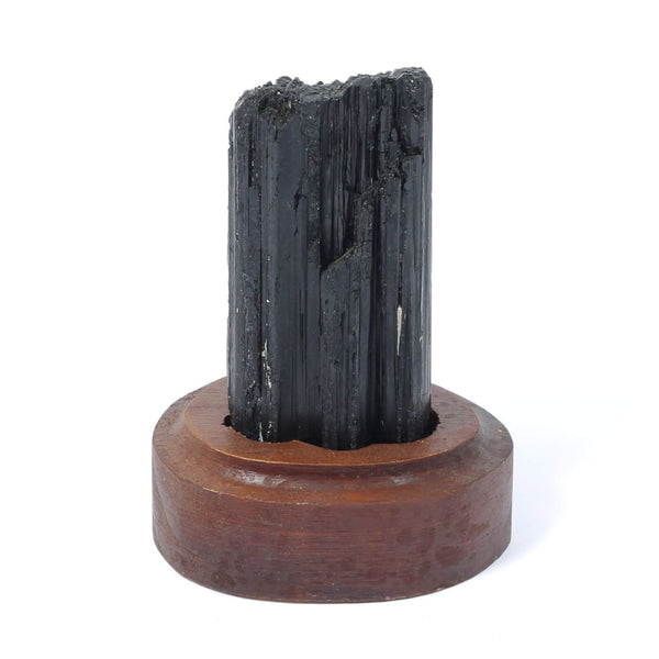 Black Tourmaline Specimen On Wooden Base - The Shadowguard (207g)