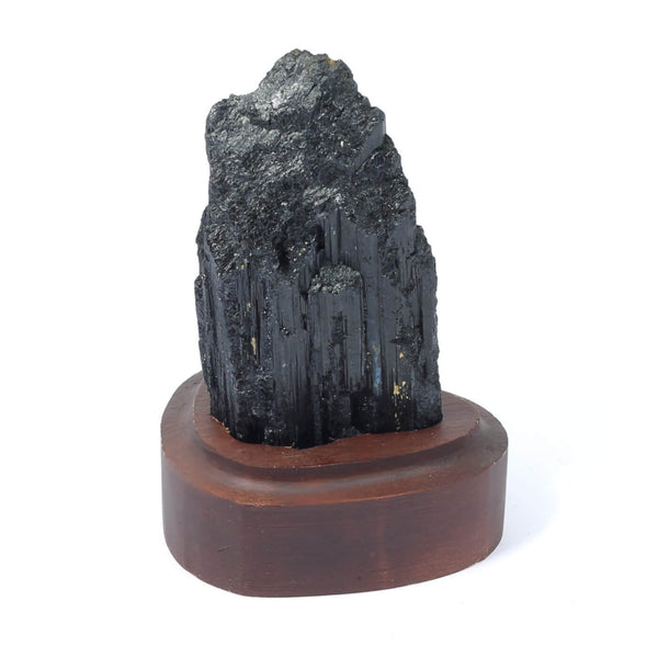 Black Tourmaline Specimen On Wooden Base - The Shadowguard (178g)