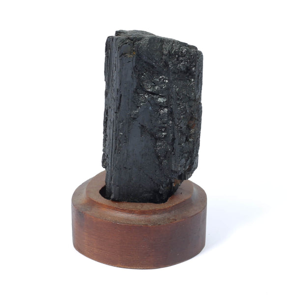 Black Tourmaline Specimen On Wooden Base - The Shadowguard (204g)