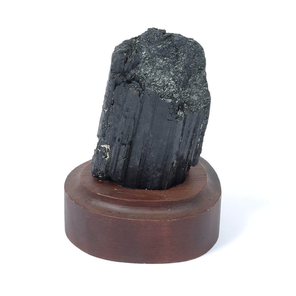 Black Tourmaline Specimen On Wooden Base - The Shadowguard (189g)
