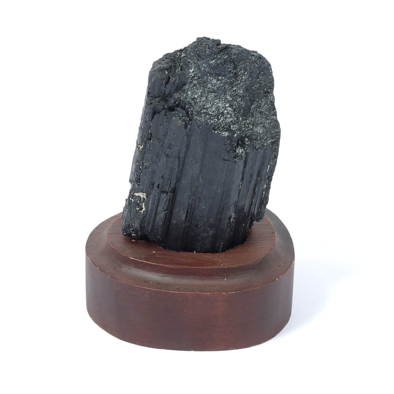 Black Tourmaline Specimen On Wooden Base - The Shadowguard (189g)