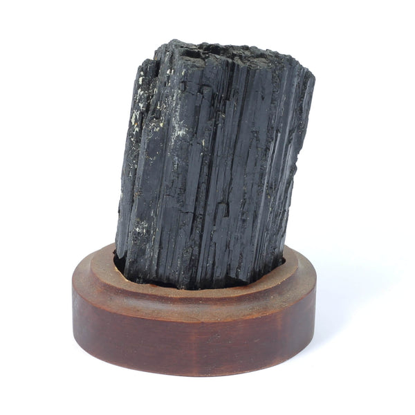 Black Tourmaline Specimen On Wooden Base - The Shadowguard (375g)