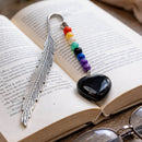 Grounding Heart Pendant & Feather Bookmark – Black Obsidian and Chakra Energy