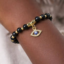 Strength & Clarity Evil Eye Charm Bracelet - Black Obsidian