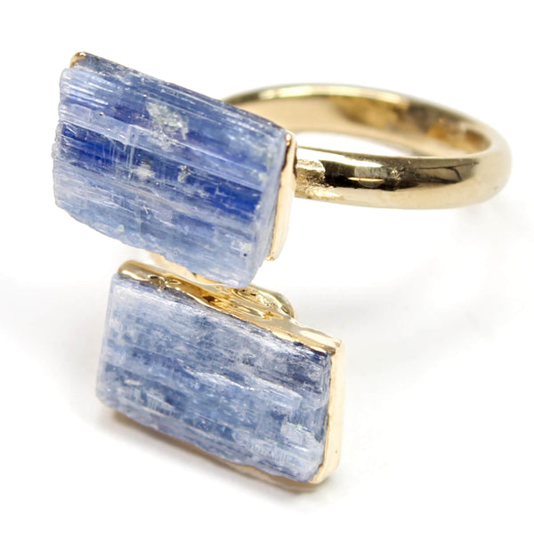 Blue Kyanite Crystal Adjustable Gold Ring