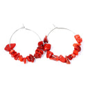 Red Coral Crystal Chip Hoop Earrings