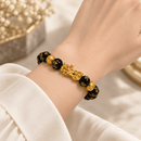 Positive Prosperity - Gold Pixiu & Six True Words Obsidian Bracelet