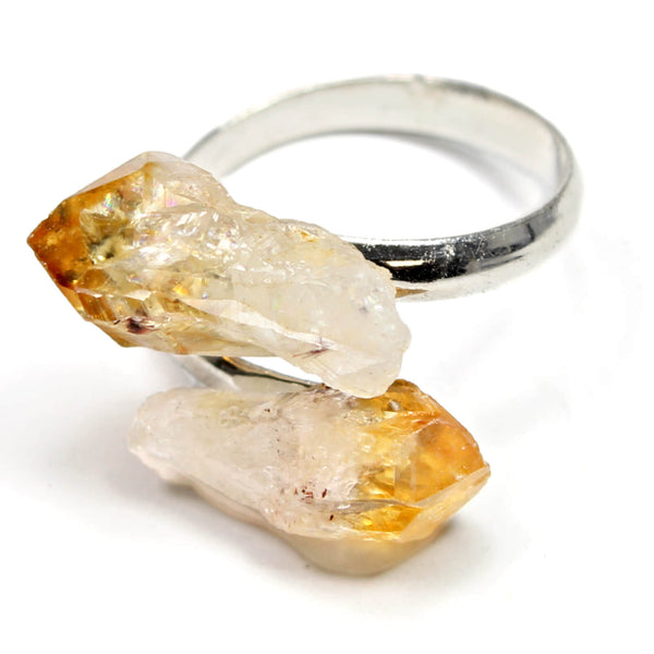 Citrine Crystal Adjustable Silver Ring