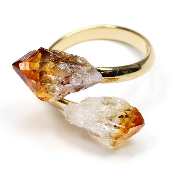 Citrine Crystal Adjustable Gold Ring