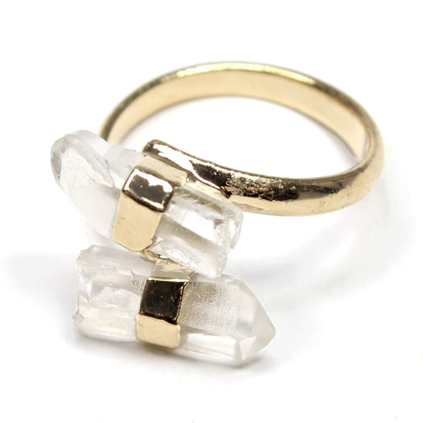 Clear Quartz Crystal Adjustable Gold Ring