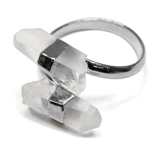 Clear Quartz Crystal Adjustable Silver Ring