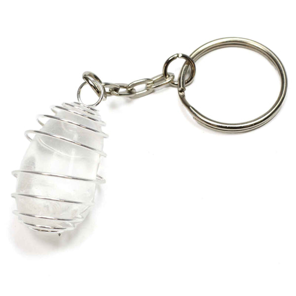 Clear Quartz Spiral Cage Keyring