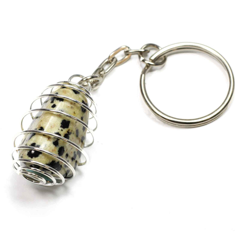 Dalmatian Jasper Spiral Cage Keyring