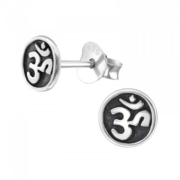 Om Symbol Stud Earrings - Sterling Silver
