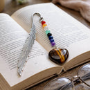 Protection & Strength Heart Pendant & Feather Bookmark – Gold Tigers Eye and Chakra Energy