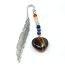 Protection & Strength Heart Pendant & Feather Bookmark – Gold Tigers Eye and Chakra Energy