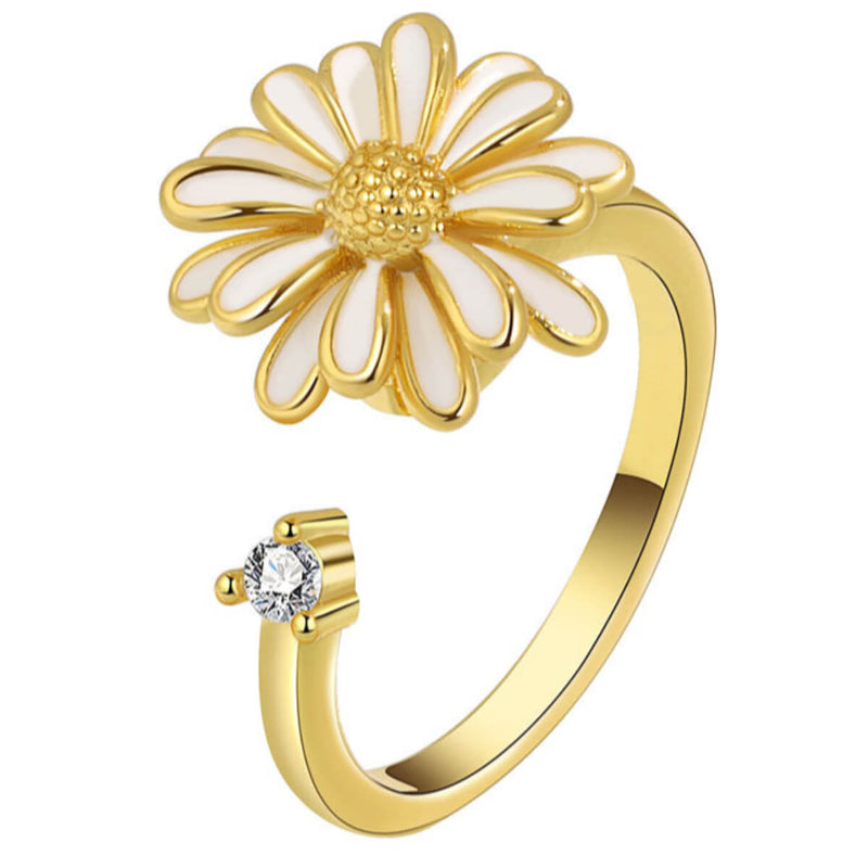 Anti Anxiety White Daisy Ring - Gold