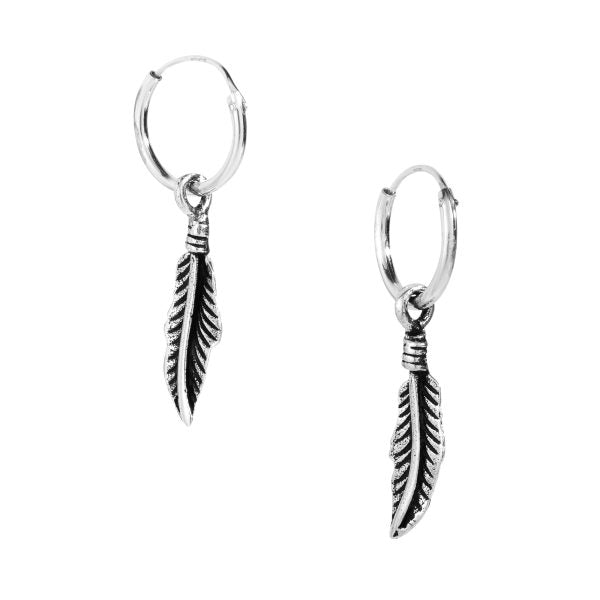 Feather Hoop Earrings - Sterling Silver