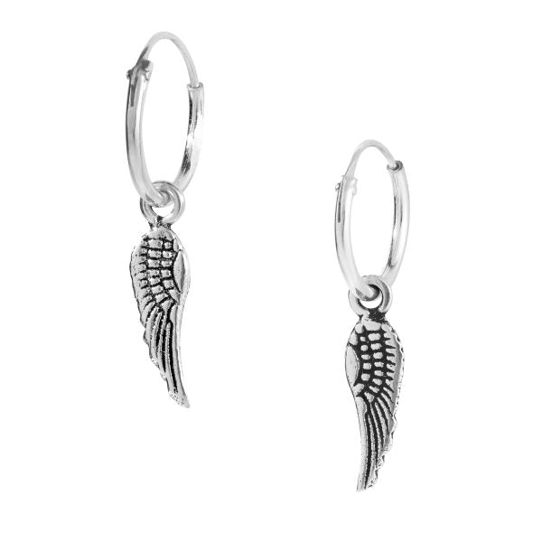 Angel Wing Hoop Earrings - Sterling Silver