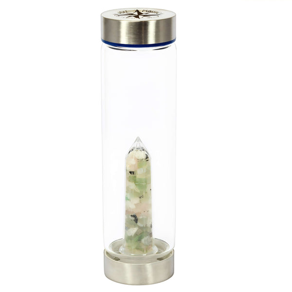 Bewater Love Fertility Glass Bottle - Rose Quartz, Green Aventurine & Rainbow Moonstone Crystal