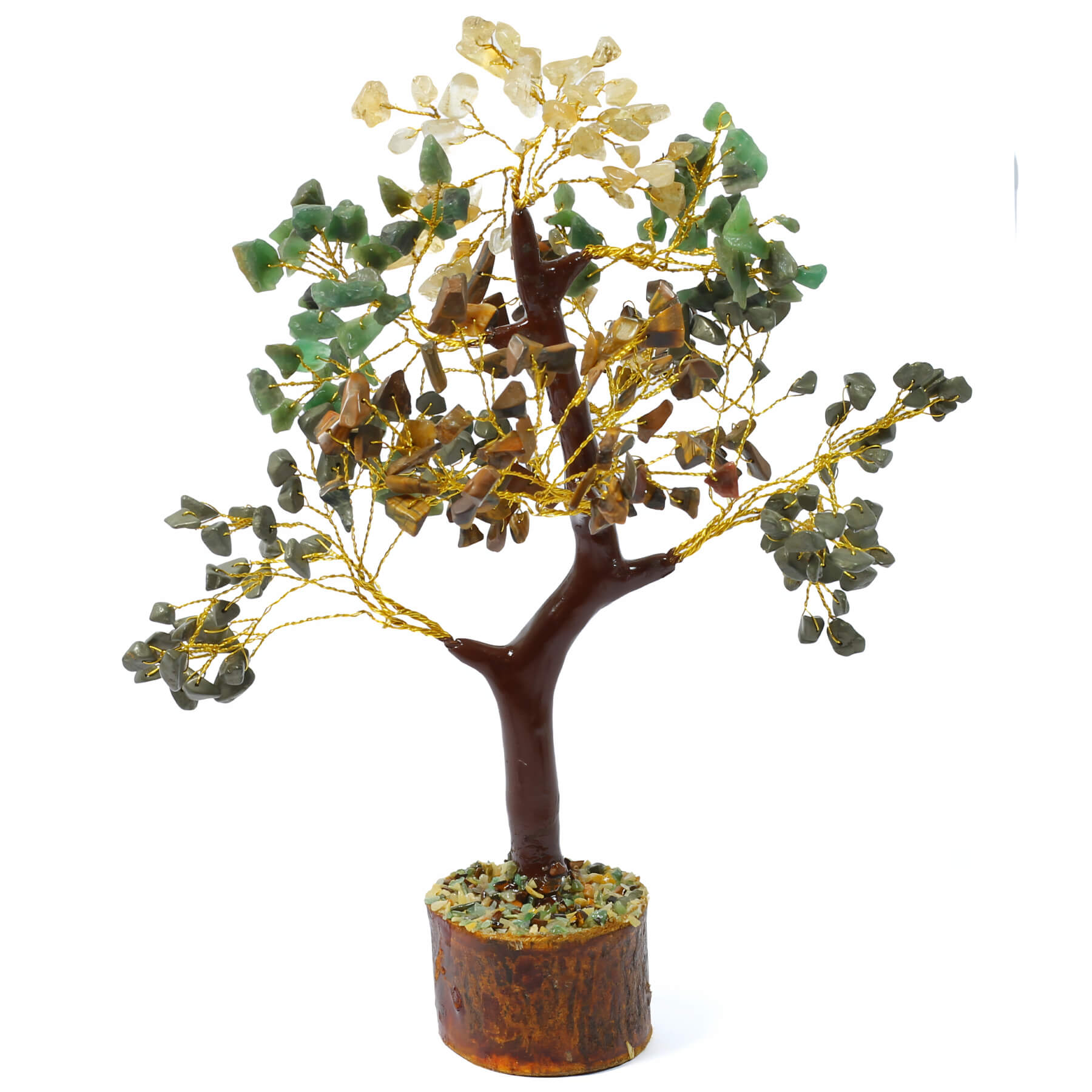 Money Magnet Crystal Chip Tree - Citrine, Tiger Eye, Aventurine & Pyri