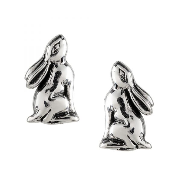 Moon Gazing Hare Stud Earrings - Sterling Silver
