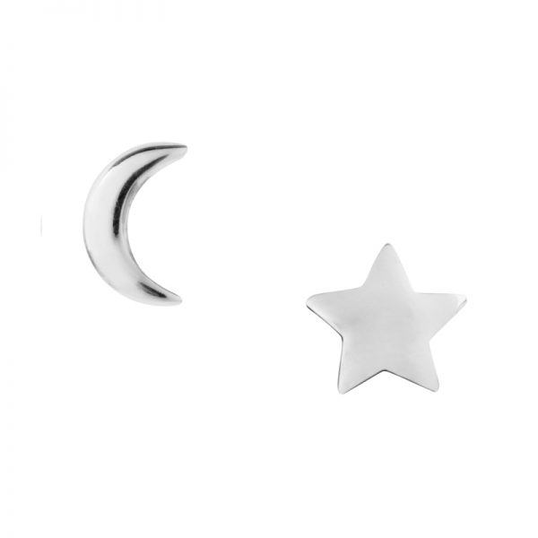 Moon and Star Stud Earrings - Sterling Silver