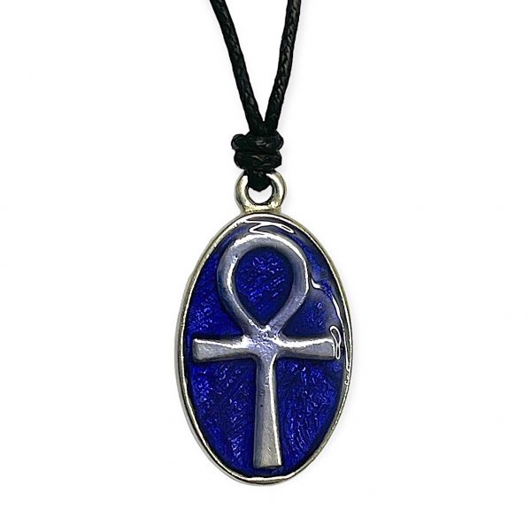 Blue Ankh Necklace - Pewter