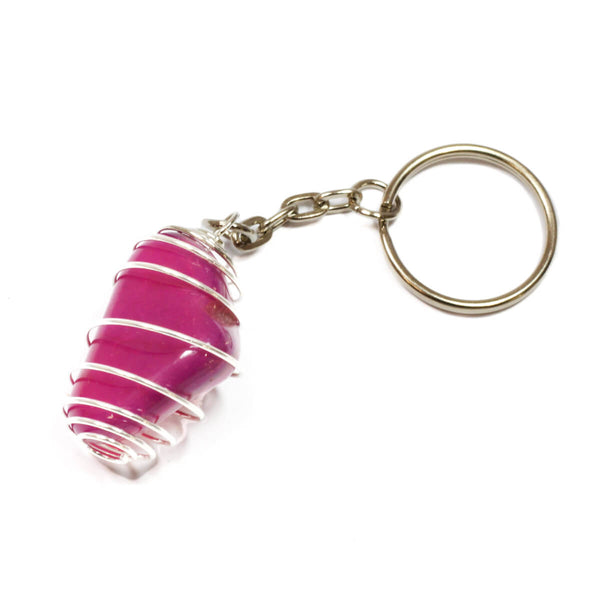 Pink Banded Agate Spiral Cage Keyring