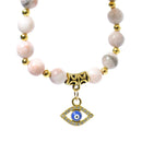 Emotional Balance & Healing Evil Eye Charm Bracelet - Pink Zebra Jasper