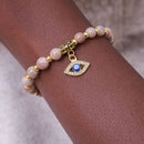 Emotional Balance & Healing Evil Eye Charm Bracelet - Pink Zebra Jasper
