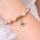 Emotional Balance & Healing Evil Eye Charm Bracelet - Pink Zebra Jasper