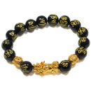 Positive Prosperity - Gold Pixiu & Six True Words Obsidian Bracelet