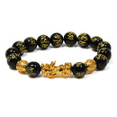 Positive Prosperity - Gold Pixiu & Six True Words Obsidian Bracelet