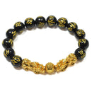 Attract & Protect Fortune - Gold Pixiu & Six True Words Obsidian Bracelet