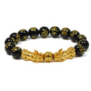Attract & Protect Fortune - Gold Pixiu & Six True Words Obsidian Bracelet