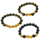 Attract & Protect Fortune - Gold Pixiu & Six True Words Obsidian Bracelet
