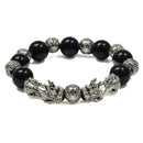 Blessed Fortune - Double Silver Pixiu & Obsidian Bracelet