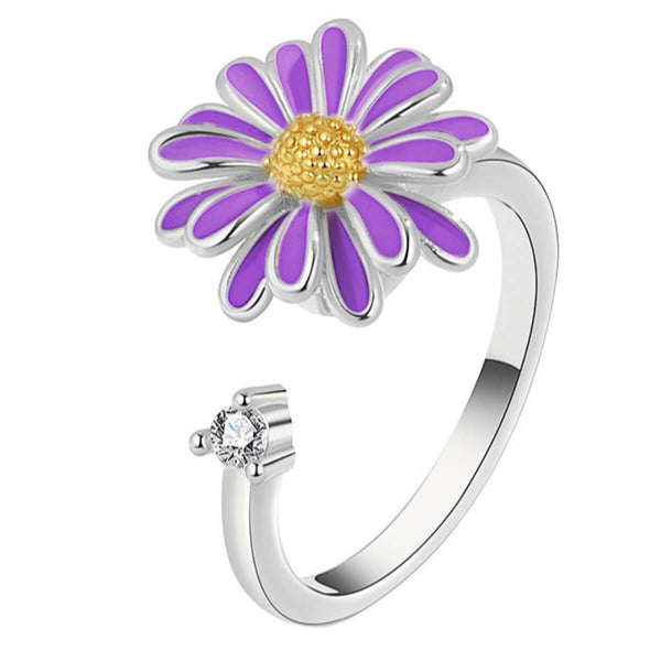 Anti Anxiety Purple Daisy Ring - Silver