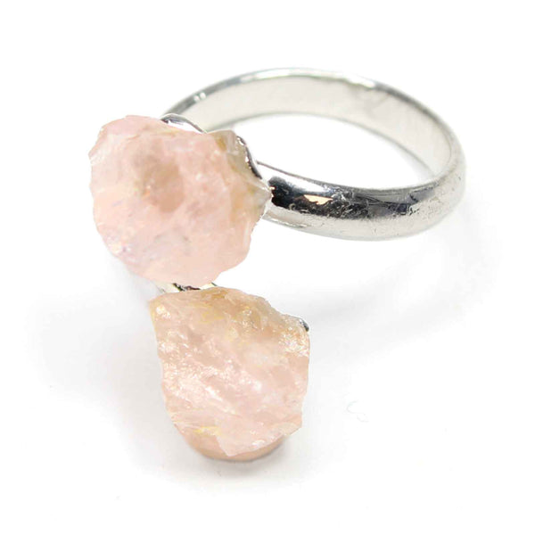 Rose Quartz Crystal Adjustable Silver Ring