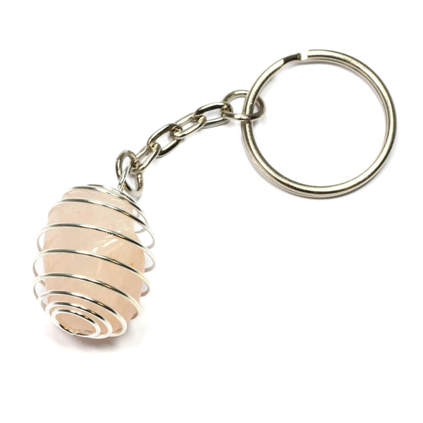 Rose Quartz Spiral Cage Keyring