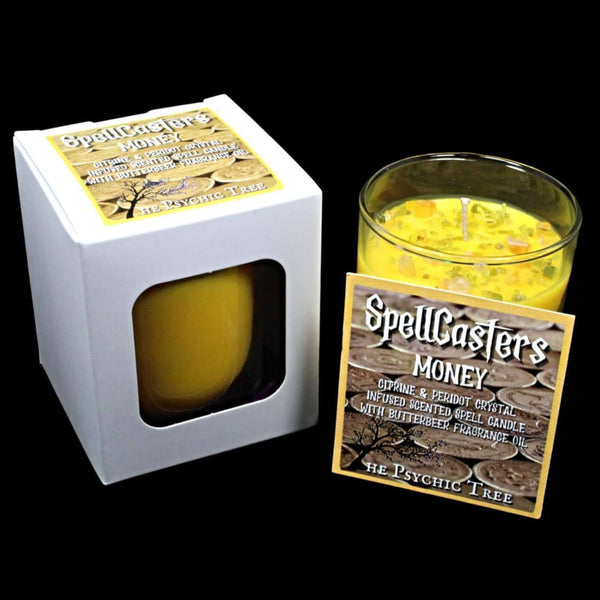 money tree candle Money Spell Crystal Infused Scented Candle with Citrine and Peridot